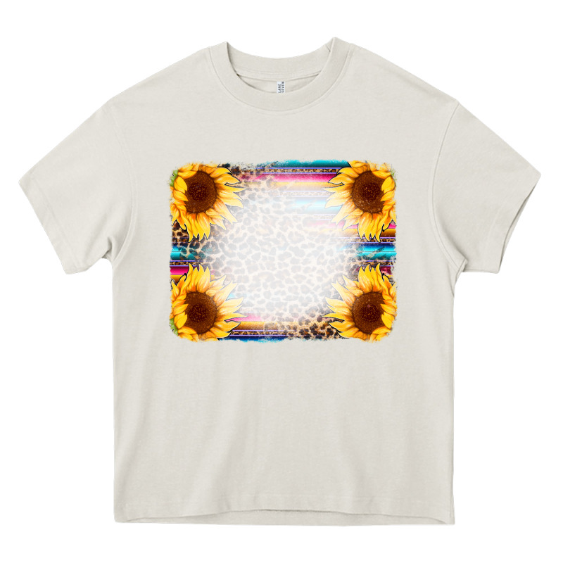 Serape Bleached Sunflowers Leopard Background Heavy Core Tee by CowCowDesign | Teevron