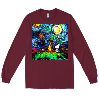 Burgundy starry night print van gogh parody Long Sleeve Tee - artisFamous