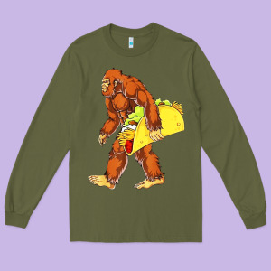 Bigfoot Carrying Taco Long Sleeve Tee Designed By Artisfamous