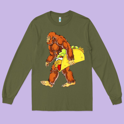 Bigfoot Carrying Taco Long Sleeve Tee Designed By Artisfamous