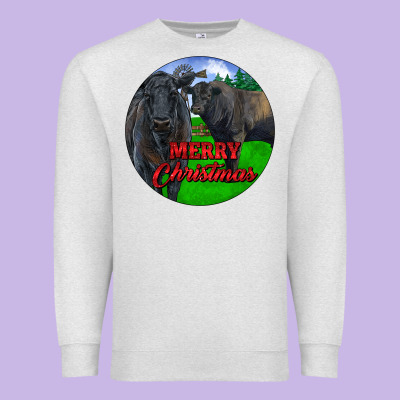 Black Angus Cattle And Bull Merry Christmas Premium Sweatshirt Designed By Ranaportraitstore