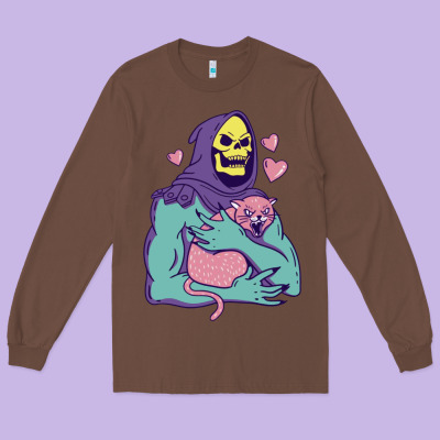 Skeletor's Hug Cat Long Sleeve Tee Designed By Artisfamous