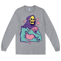 Heather Grey skeletor's hug cat Long Sleeve Tee - artisFamous