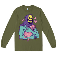 Army Green skeletor's hug cat Long Sleeve Tee - artisFamous