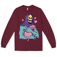 Burgundy skeletor's hug cat Long Sleeve Tee - artisFamous