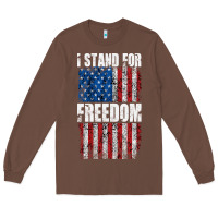 Chestnut I STAND FOR FREEDOM WITH A DISTRESSED AMERICAN FLAG Long Sleeve Tee - artisFamous