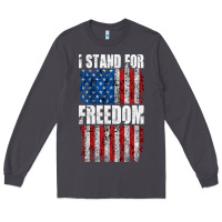 Smoke I STAND FOR FREEDOM WITH A DISTRESSED AMERICAN FLAG Long Sleeve Tee - artisFamous