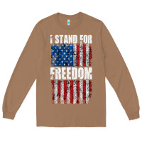 Toasted Coconut I STAND FOR FREEDOM WITH A DISTRESSED AMERICAN FLAG Long Sleeve Tee - artisFamous