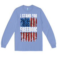Colony Blue I STAND FOR FREEDOM WITH A DISTRESSED AMERICAN FLAG Long Sleeve Tee - artisFamous