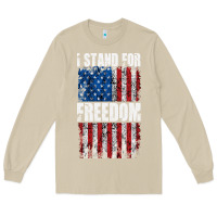 Mushroom I STAND FOR FREEDOM WITH A DISTRESSED AMERICAN FLAG Long Sleeve Tee - artisFamous