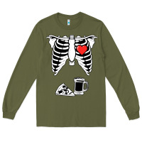 Army Green dad skeleton halloween beer pizza Long Sleeve Tee - artisFamous