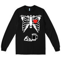 Black dad skeleton halloween beer pizza Long Sleeve Tee - artisFamous