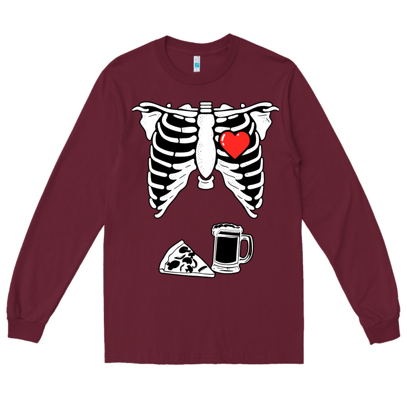 Dad Skeleton Halloween Beer Pizza Long Sleeve Tee by artisFamous | Teevron