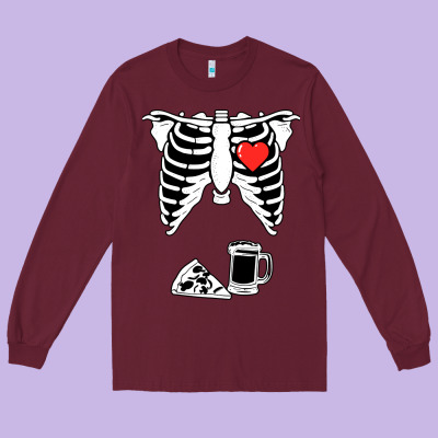 Dad Skeleton Halloween Beer Pizza Long Sleeve Tee Designed By Artisfamous