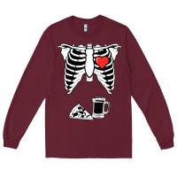 Burgundy dad skeleton halloween beer pizza Long Sleeve Tee - artisFamous