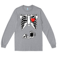 Heather Grey dad skeleton halloween beer pizza Long Sleeve Tee - artisFamous