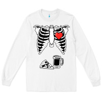 White dad skeleton halloween beer pizza Long Sleeve Tee - artisFamous