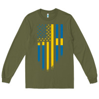 Army Green Sweden Swedish Roots American Flag | Canadian Roots Long Sleeve Tee - artisFamous