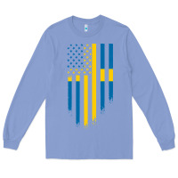 Colony Blue Sweden Swedish Roots American Flag | Canadian Roots Long Sleeve Tee - artisFamous