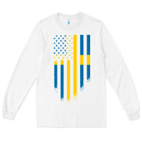 White Sweden Swedish Roots American Flag | Canadian Roots Long Sleeve Tee - artisFamous