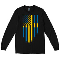 Black Sweden Swedish Roots American Flag | Canadian Roots Long Sleeve Tee - artisFamous
