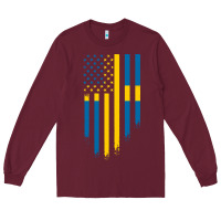 Burgundy Sweden Swedish Roots American Flag | Canadian Roots Long Sleeve Tee - artisFamous