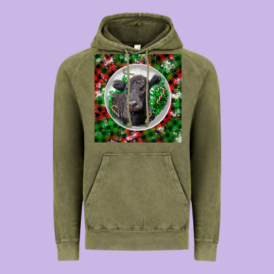 Christmas Black Angus Cow Vintage Hoodie Designed By Lillyallendesigns