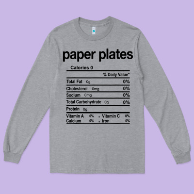 Paper Plates Nutrition Facts Funny Thanksgiving Christmas Long Sleeve Tee Designed By Artisfamous