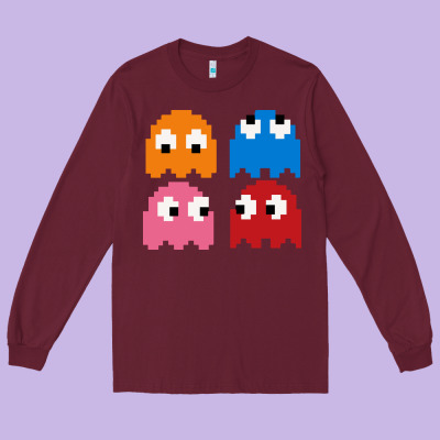 Pacman Ghosts Cool Retro 80s Long Sleeve Tee Designed By Artisfamous