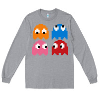 Heather Grey pacman ghosts cool retro 80s Long Sleeve Tee - artisFamous