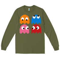 Army Green pacman ghosts cool retro 80s Long Sleeve Tee - artisFamous