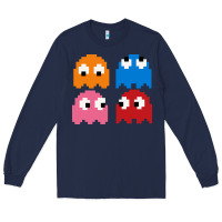 Navy pacman ghosts cool retro 80s Long Sleeve Tee - artisFamous