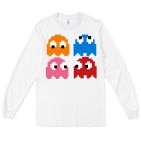 White pacman ghosts cool retro 80s Long Sleeve Tee - artisFamous
