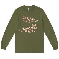 Army Green cherry blossom sakura with bird Long Sleeve Tee - artisFamous