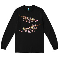 Black cherry blossom sakura with bird Long Sleeve Tee - artisFamous