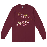 Burgundy cherry blossom sakura with bird Long Sleeve Tee - artisFamous