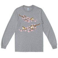 Heather Grey cherry blossom sakura with bird Long Sleeve Tee - artisFamous