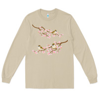 Mushroom cherry blossom sakura with bird Long Sleeve Tee - artisFamous
