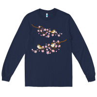 Navy cherry blossom sakura with bird Long Sleeve Tee - artisFamous