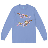 Colony Blue cherry blossom sakura with bird Long Sleeve Tee - artisFamous