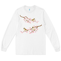White cherry blossom sakura with bird Long Sleeve Tee - artisFamous