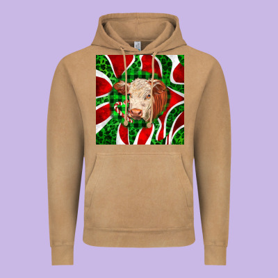 Christmas Hereford Cow Face Vintage Hoodie Designed By Lillyallendesigns