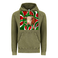 Vintage Olive christmas hereford cow face Vintage Hoodie - LillyAllenDesigns