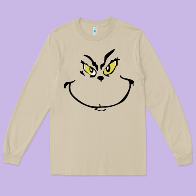 Grinch Face Long Sleeve Tee Designed By Artisfamous