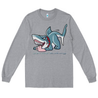 Heather Grey Sharkdog Sticker Long Sleeve Tee - artisFamous