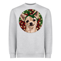 Heather Grey Christmas Chihuahua With Buffalo Plaid Heavyweight Sweatshirt - RanaPortraitStore