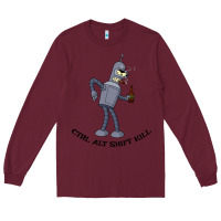 Burgundy Futurama Ctrl Alt Shift Kill Bender Long Sleeve Tee - artisFamous