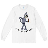 White Futurama Ctrl Alt Shift Kill Bender Long Sleeve Tee - artisFamous