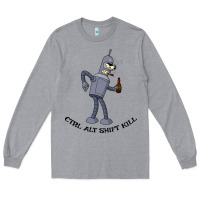 Heather Grey Futurama Ctrl Alt Shift Kill Bender Long Sleeve Tee - artisFamous