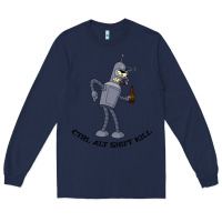 Navy Futurama Ctrl Alt Shift Kill Bender Long Sleeve Tee - artisFamous